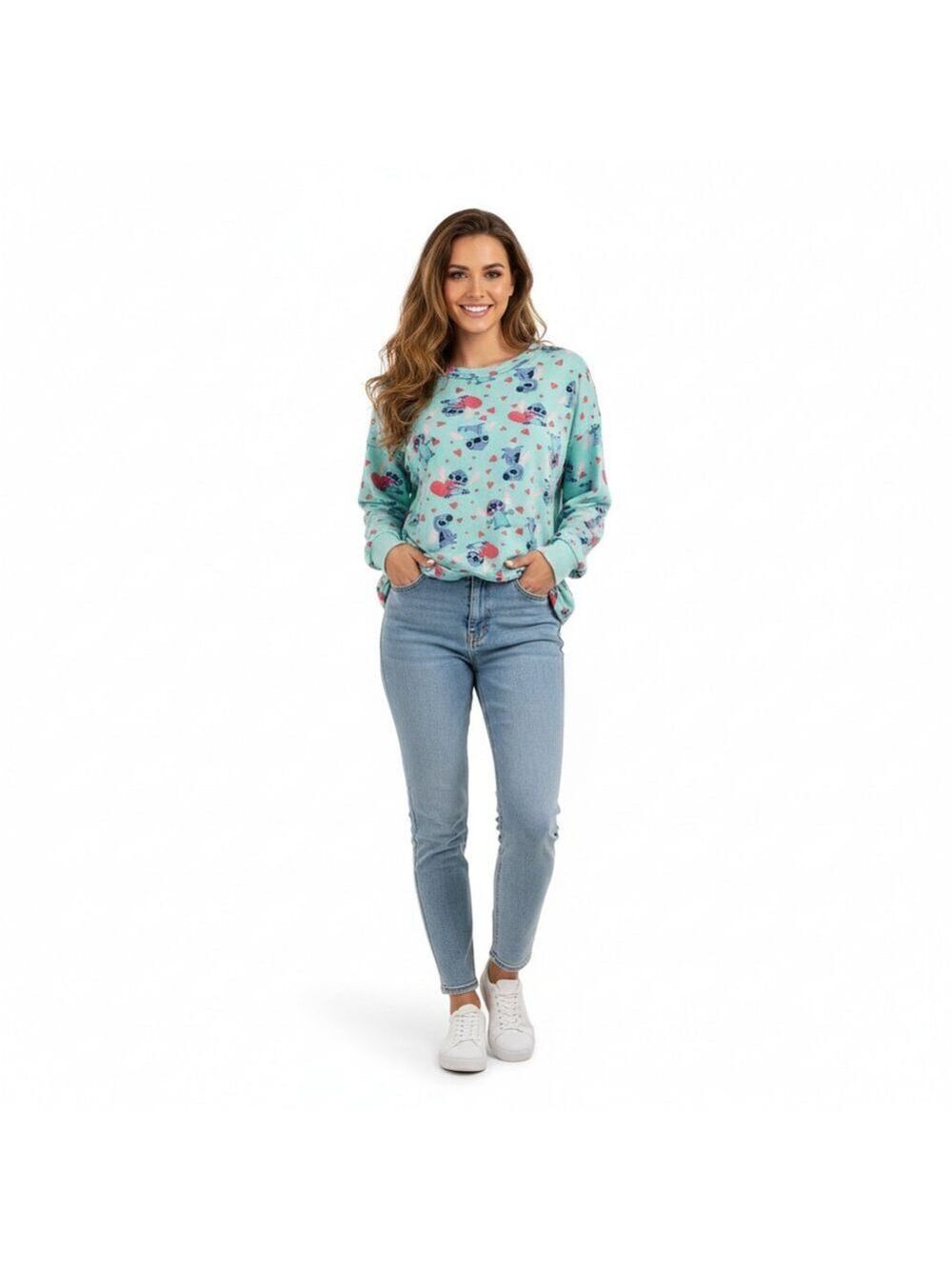 Disney Stitch Valentine Aqua Heart Print Sleep Top Pajama Shirt Size L (12–14)